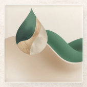 Stylish Teardrop Wave Beige and Green  ガラスコースター (正面)