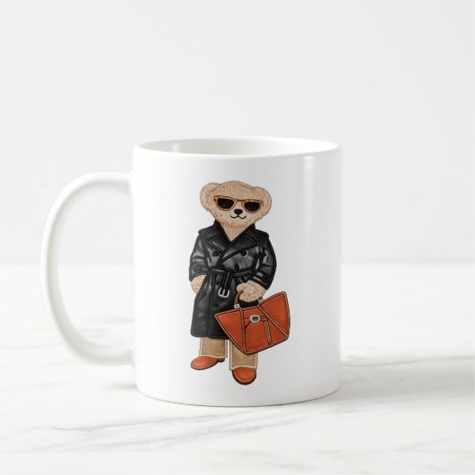 Stylish Teddy Bear Chic Trench Coat Bear Mug コーヒーマグカップ (左)