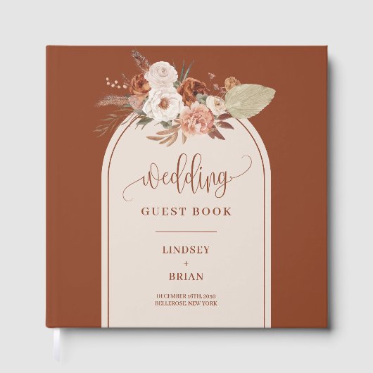 Stylish Terracotta Sage Pampas Grass Boho Floral ゲストブック (正面)