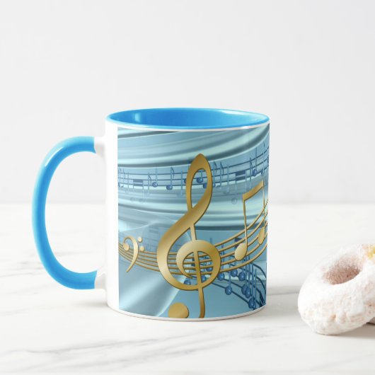 Stylish Trendy Baby Blue Musical Notes マグカップ (ドーナツ)