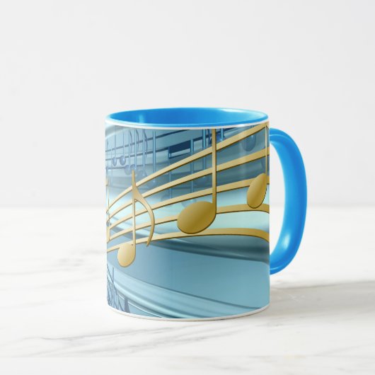 Stylish Trendy Baby Blue Musical Notes マグカップ (正面右)