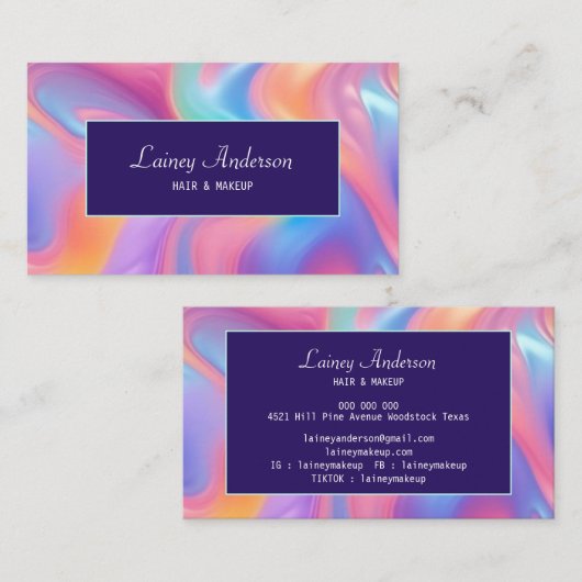 Stylish Trendy groovy neon faux holographic 名刺 (正面/裏面)