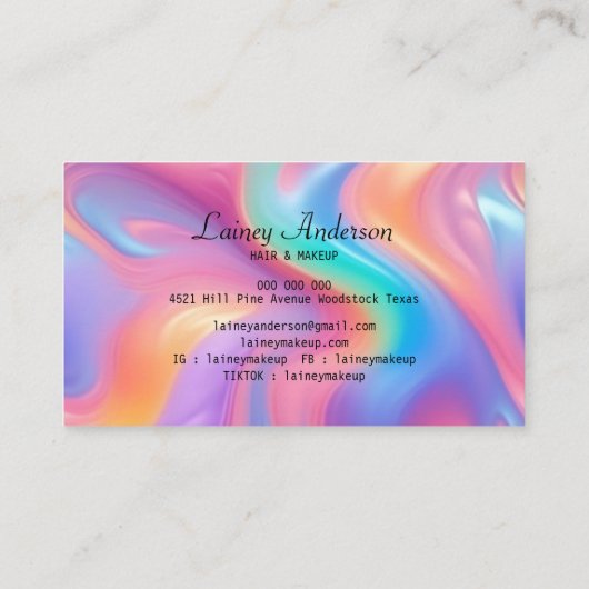 Stylish Trendy groovy neon faux holograpic 名刺 (裏面)