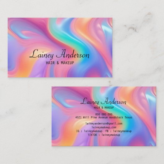 Stylish Trendy groovy neon faux holograpic 名刺 (正面/裏面)