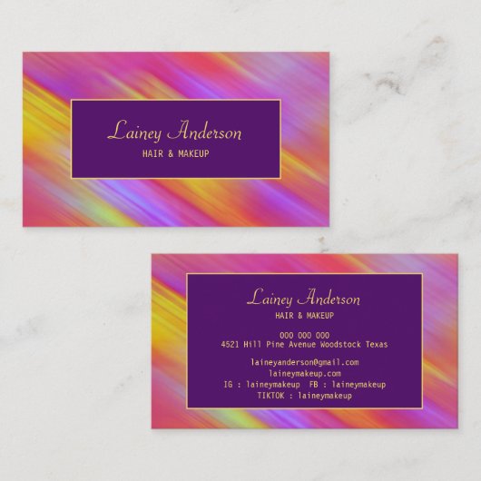 Stylish Trendy groovy neon pink yellow purple 名刺 (正面/裏面)