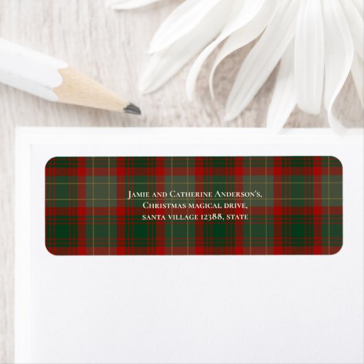 Stylish Trendy Script Buffalo Plaid Christmas ラベル (インサイチュ)