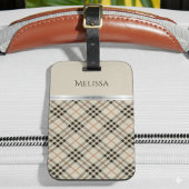 Stylish Trendy Travel Beige Plaid Monogram ラゲッジタグ