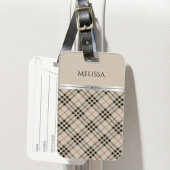 Stylish Trendy Travel Beige Plaid Monogram ラゲッジタグ