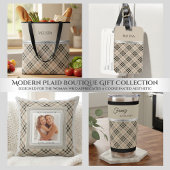 Stylish Trendy Travel Beige Plaid Monogram ラゲッジタグ
