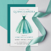 Stylish Turquoise Sky Dress Quinceañera Watercolor 招待状