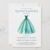 Stylish Turquoise Sky Dress Quinceañera Watercolor 招待状 (正面)