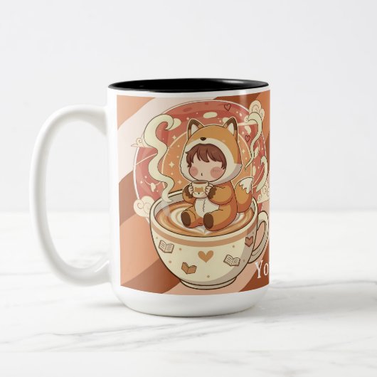 Stylish Two-Tone Fox Reading Mug ツートーンマグカップ (左)