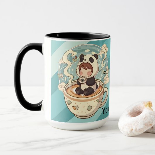 Stylish Two-Tone Panda Coffee Mug マグカップ (ドーナツ付き)