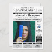 Stylish Unique Black Newspaper Graduate Student 招待状 (正面)