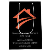 Stylish Unique Black Real Estate Agent ミディアムペーパーバッグ (裏面)