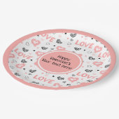 Stylish Valentine Pink Black Heart Art Paper Plate ペーパープレート (アングル)