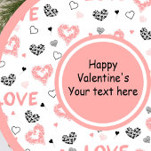 Stylish Valentine Pink Black Heart Art Paper Plate ペーパープレート
