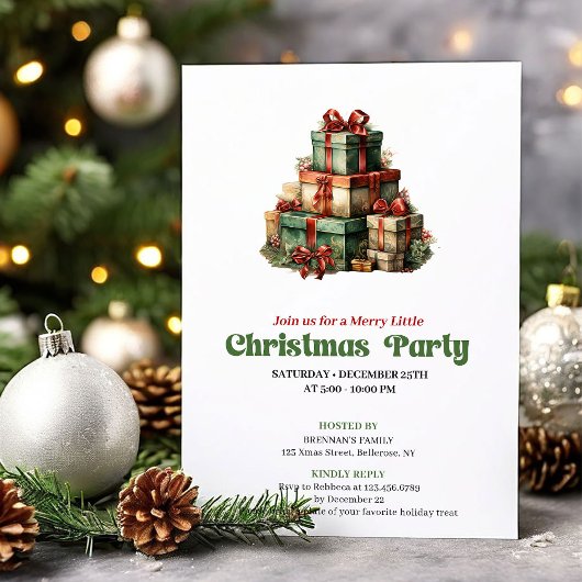 Stylish Victorian Christmas gifts party invite 招待状
