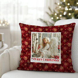 Stylish Vintage Angel Red Gold Holiday Christmas クッション