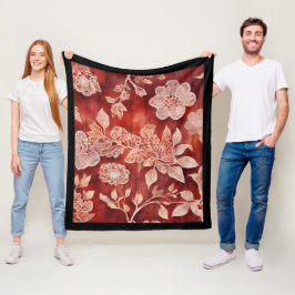 Stylish Vintage Floral Lace red and white フリースブランケット