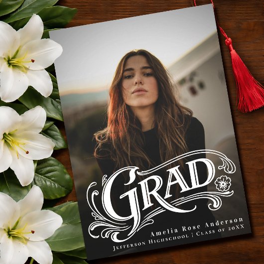 Stylish Vintage Grad Photo Announcement Card  招待状