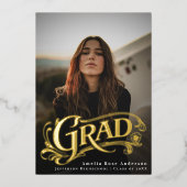 Stylish Vintage Grad Photo Announcement Foil Card  箔招待状 (正面)