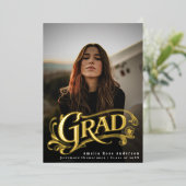 Stylish Vintage Grad Photo Announcement Foil Card  箔招待状 (立ち正面)