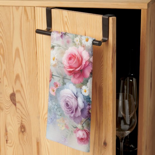 Stylish Watercolor Floral Painting Template キッチンタオル (三つ折り)