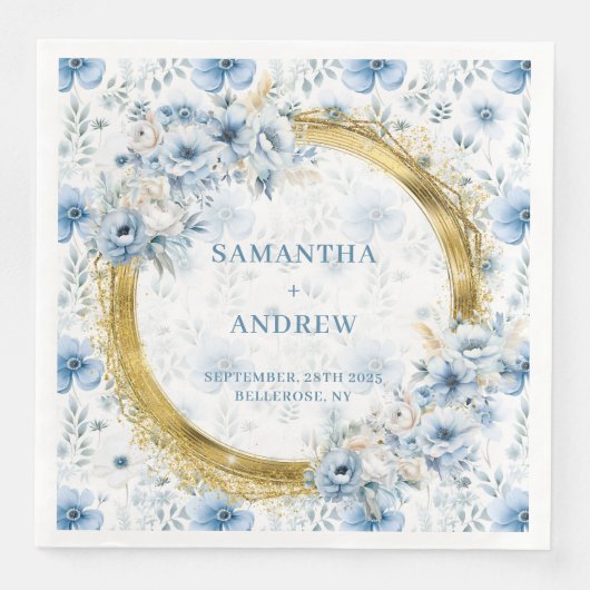 Stylish Watercolor Light Blue Gold Accent Wedding  (正面)