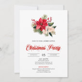 Stylish Watercolor Poinsettia Floral Christmas  招待状 (正面)