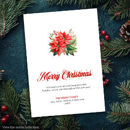 Stylish Watercolor Red Poinsettia Greeting Card シーズンカード