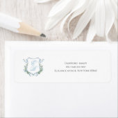 Stylish Wedding Floral Crest Classic Address Label ラベル (インサイチュ)