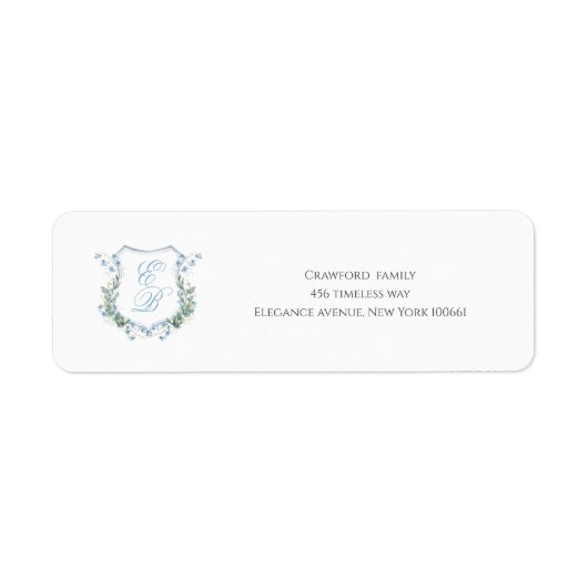 Stylish Wedding Floral Crest Classic Address Label ラベル (正面)