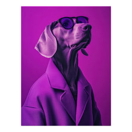 Stylish Weimaraner with Glasses and Neon Coat ポスター