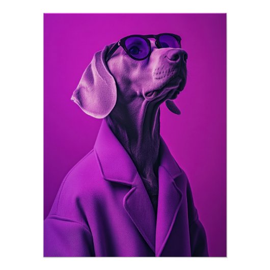Stylish Weimaraner with Glasses and Neon Coat ポスター (正面)