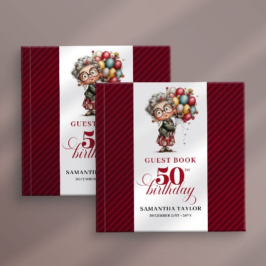 Stylish Whimsical Woman 50th Birthday Funny Book ゲストブック