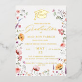 Stylish Wildflower Meadow Garden  Graduation 箔招待状 (正面)