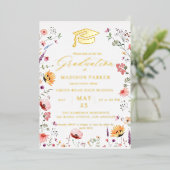 Stylish Wildflower Meadow Garden  Graduation 箔招待状 (立ち正面)