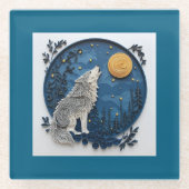 Stylish Wolf Howling at the Moon on a Starry Night ガラスコースター (正面)