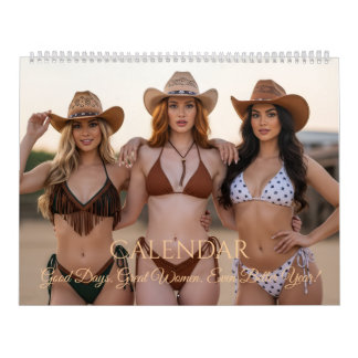 Stylish Women in Cowboy Hats & Western Scenes カレンダー