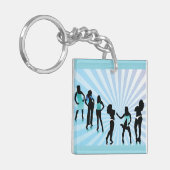 Stylish Women Silhouettes Teal Blue Fashion キーホルダー (正面左)