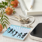 Stylish Women Silhouettes Teal Blue Fashion キーホルダー (正面右)