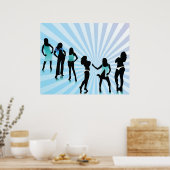 Stylish Women Silhouettes Teal Blue Fashion ポスター (キッチン)