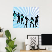 Stylish Women Silhouettes Teal Blue Fashion ポスター (ホームオフィス)