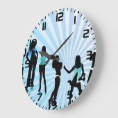 Stylish Women Silhouettes Teal Blue Fashion ラージ壁時計 (傾斜)