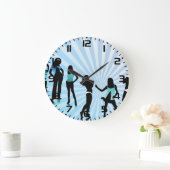 Stylish Women Silhouettes Teal Blue Fashion ラージ壁時計 (ホーム)