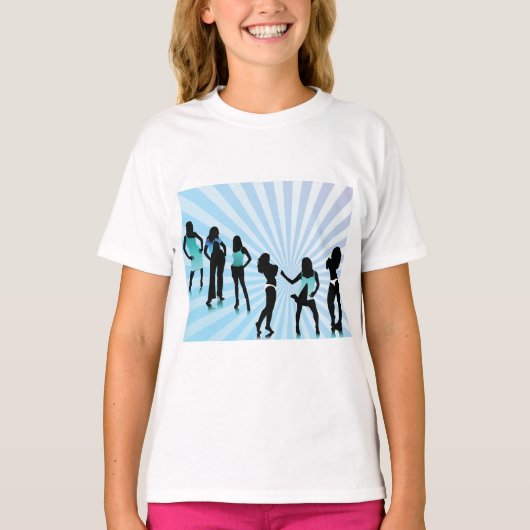 Stylish Women Silhouettes Teal Blue Fashion Tシャツ (正面)