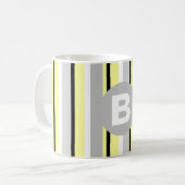 Stylish Yellow and Grey Striped Monogram コーヒーマグカップ (正面左)