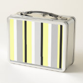 Stylish Yellow and Grey Striped Monogram メタルランチボックス (裏面)