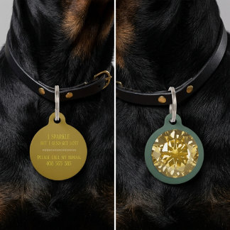 Stylish Yellow Diamond Call Dog Cat Round Pet Tag ペット　ネームタグ